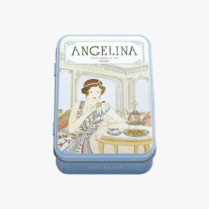 Boîte en fer crêpes dentelles enrobées de chocolat noir Angelina