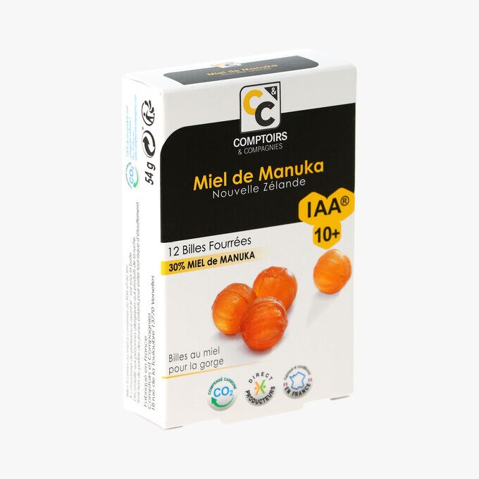 Miel de Manuka, 12 billes fourrées, 30 % Miel de Manuka IAA10+ Comptoirs et Compagnies