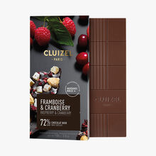 Tablette Gourmande Noir 72% Framboise & Cranberry Cluizel