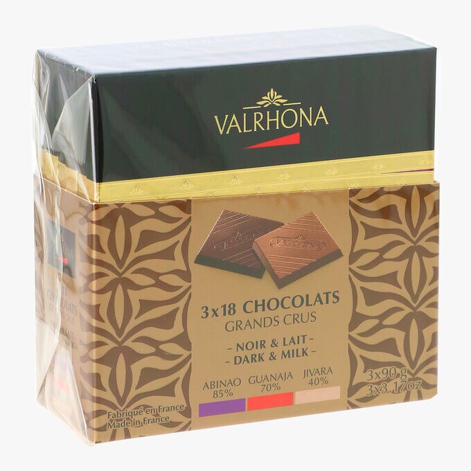 3 x 18 chocolats - Grands crus - Noir et lait Valrhona