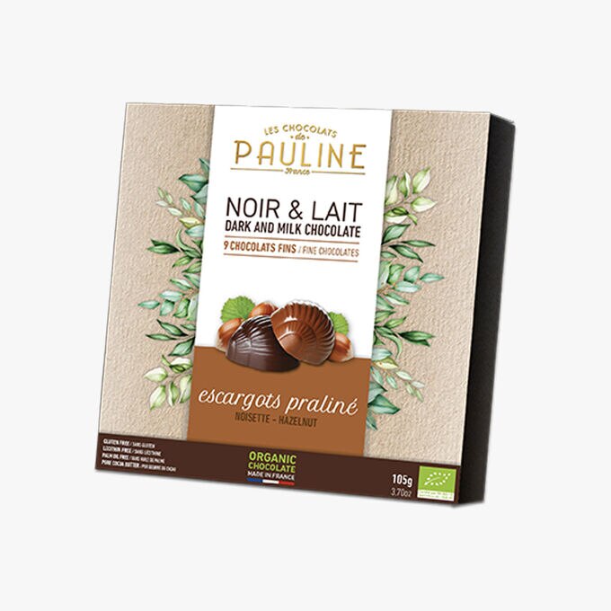 Noir & lait, 9 chocolats fins, escargots praliné Les Chocolats de Pauline