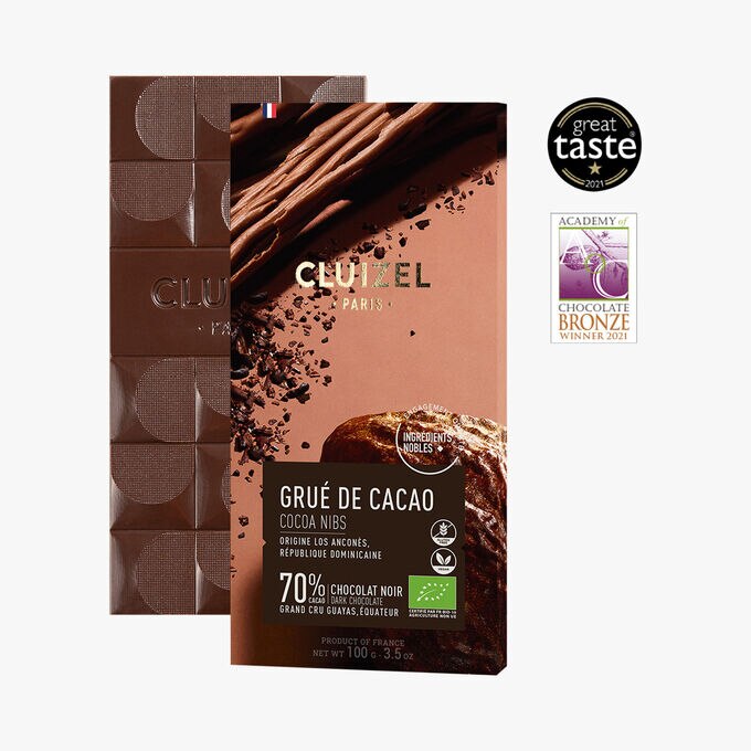 Tablette Gourmande Grand Cru Guayas Noir 70% Grué de cacao Bio Cluizel