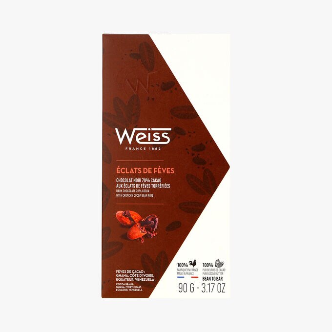 Chocolat noir 70% de cacao aux éclats de fèves torréfiées Weiss