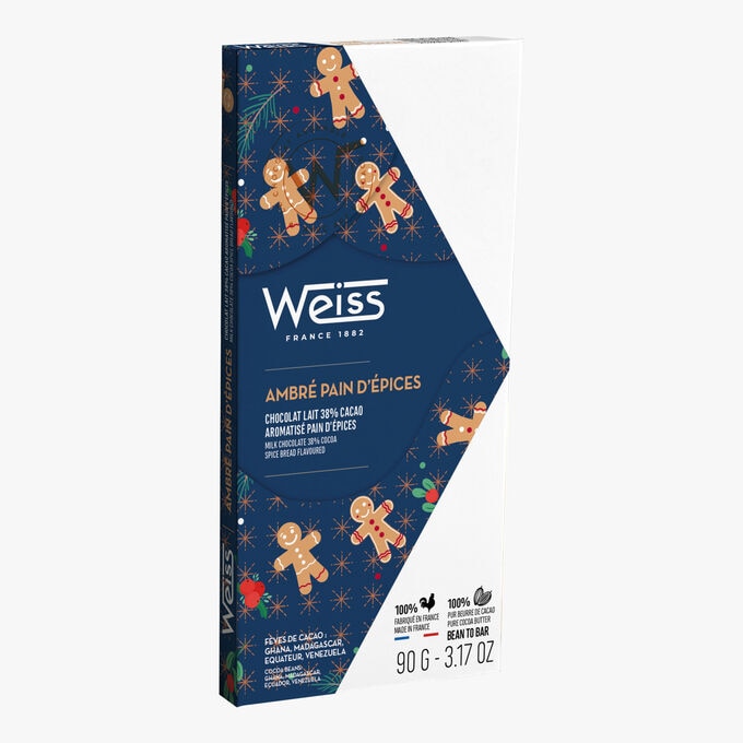 Ambré pain d'épices, chocolat lait 38 % cacao aromatisé pain d'épices Weiss