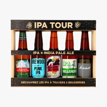 Coffret IPA Tour, 5 bières, coffret bois IBB