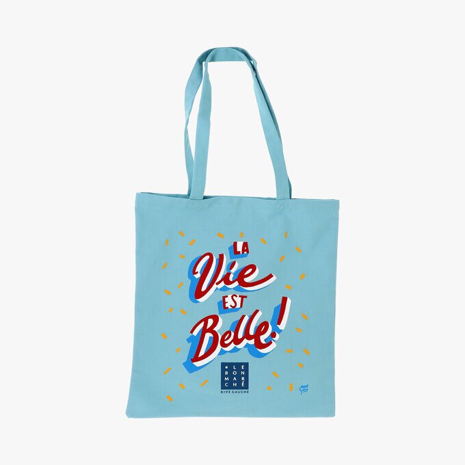 Cabas bleu "La Vie est belle !" Le Bon Marché Rive Gauche La Grande Épicerie de Paris