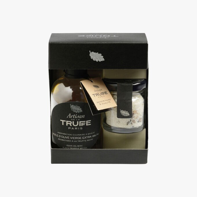 Coffret Huile D Olive Aromatisee A La Truffe Noire Et Mini Sel De Guerande Igp A La Truffe D Ete Artisan De La Truffe