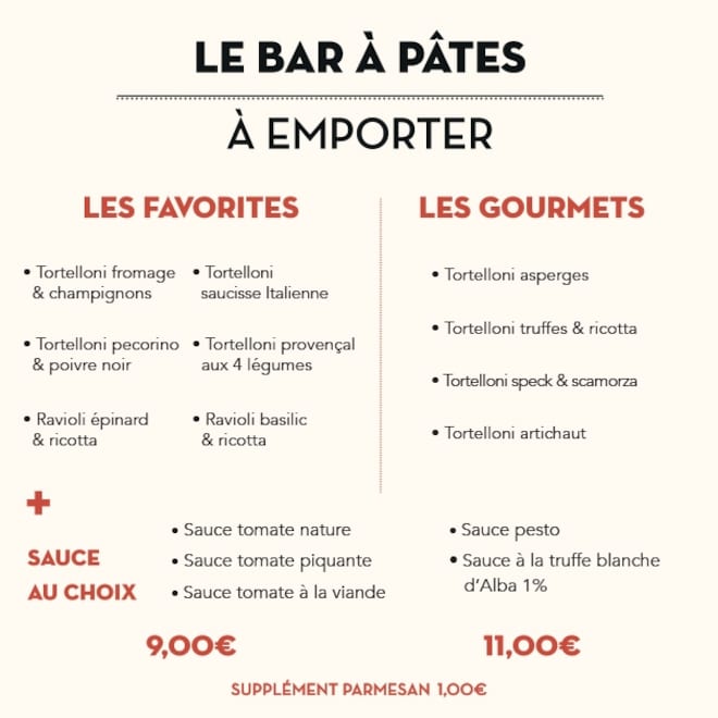 carte bar &agrave; p&acirc;tes