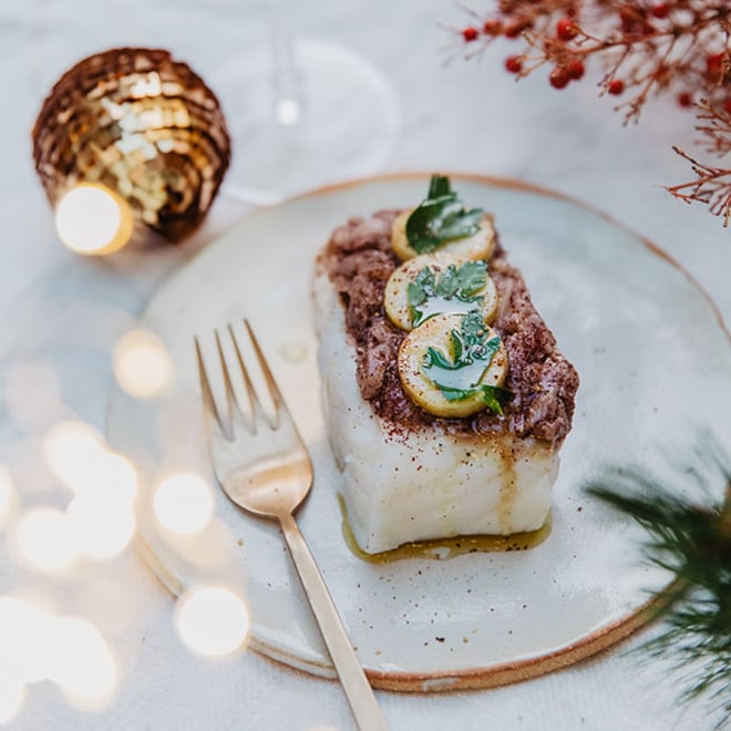 Dos de cabillaud et compot&eacute;e d'oignons au sumac 