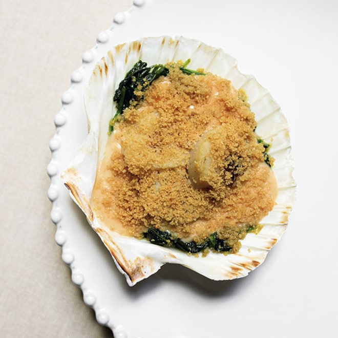 Noix de Saint-Jacques gratin&eacute;es 