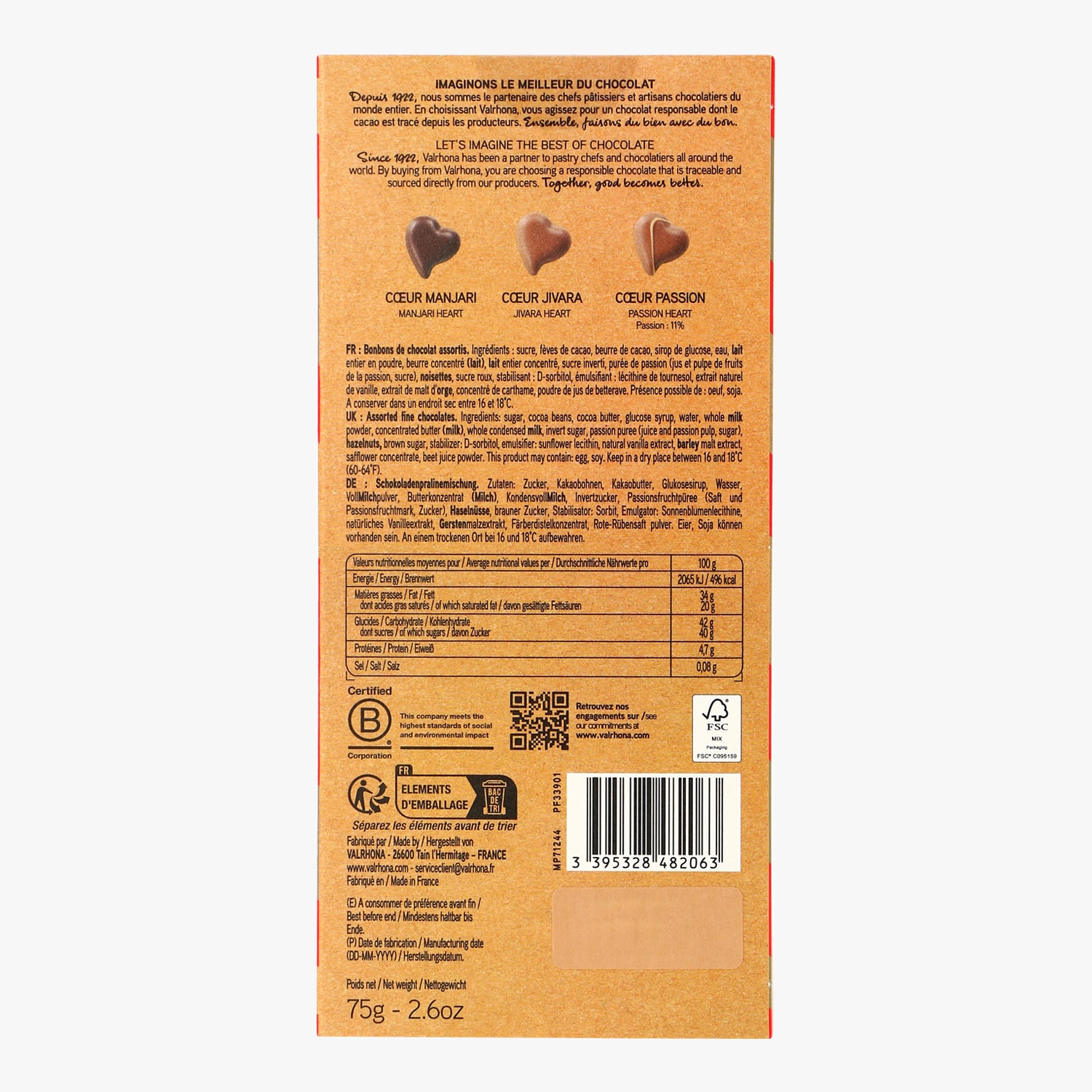 Coffret Les c&oelig;urs en chocolat noir et lait Valrhona