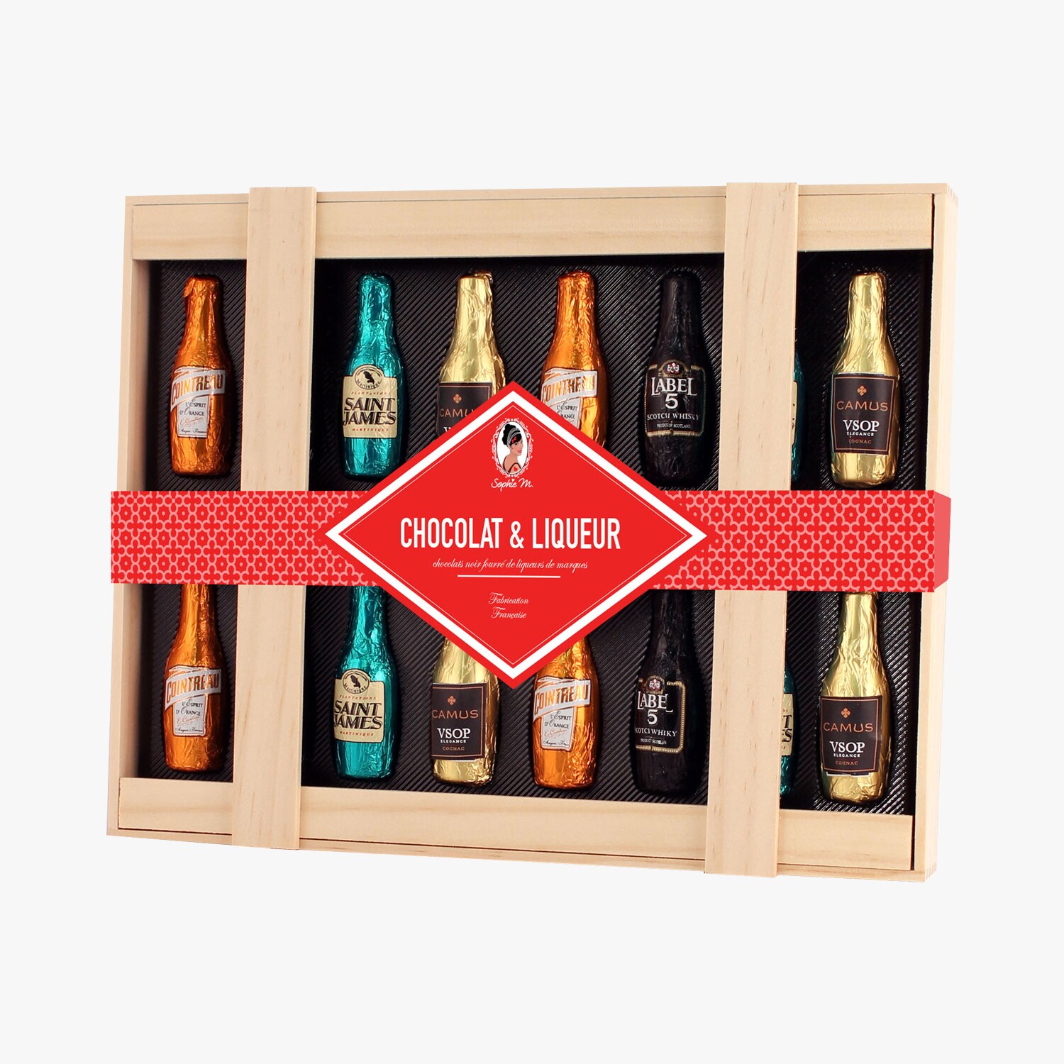 Chocolat & liqueur Chocolat noir fourré de liqueurs de marques Sophie M