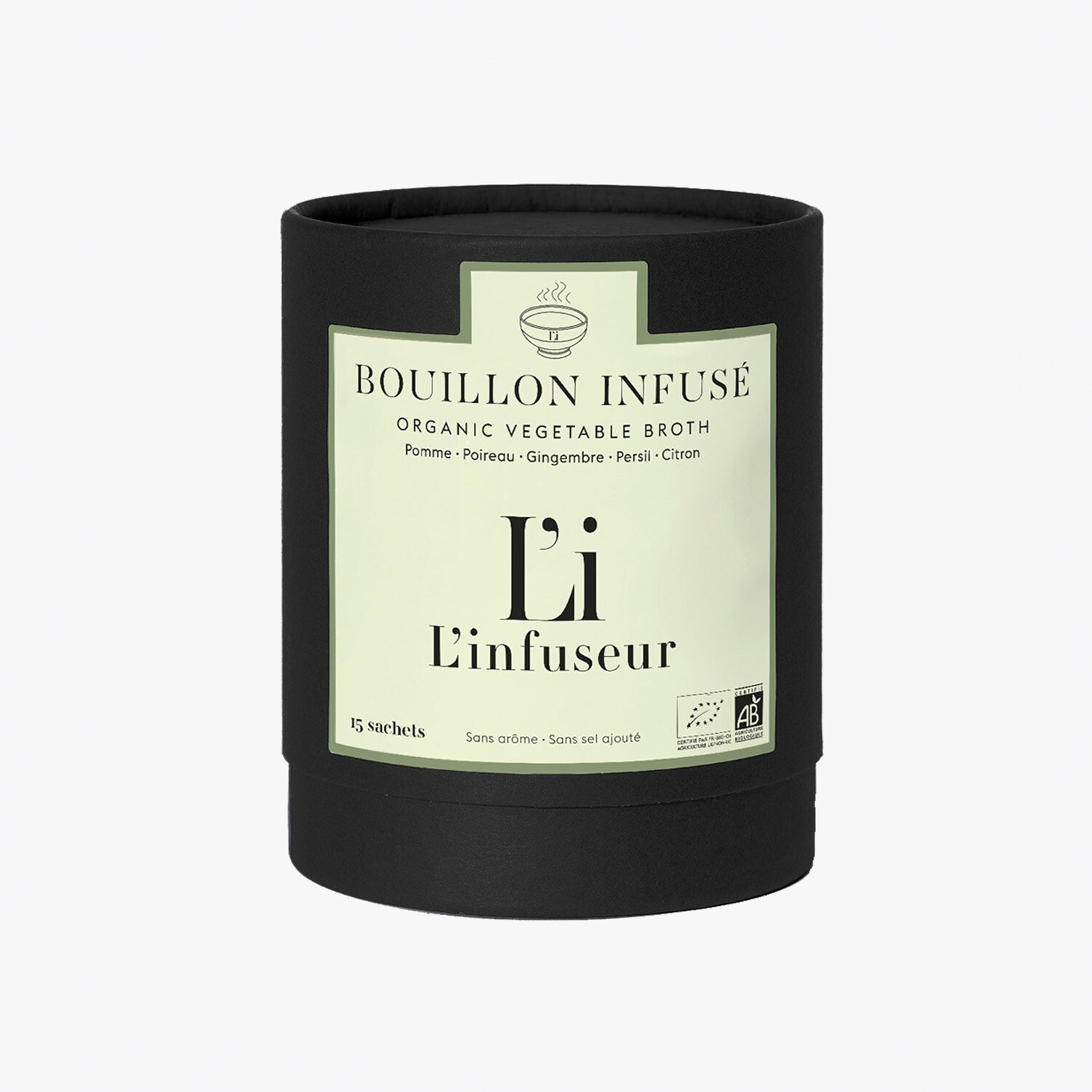 Bouillon infusé pomme gingembre citronnelle poireau persil L'infuseur