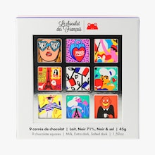 Coffret 9 carrés de chocolat lait, noir et noir & sel Le Chocolat des Français