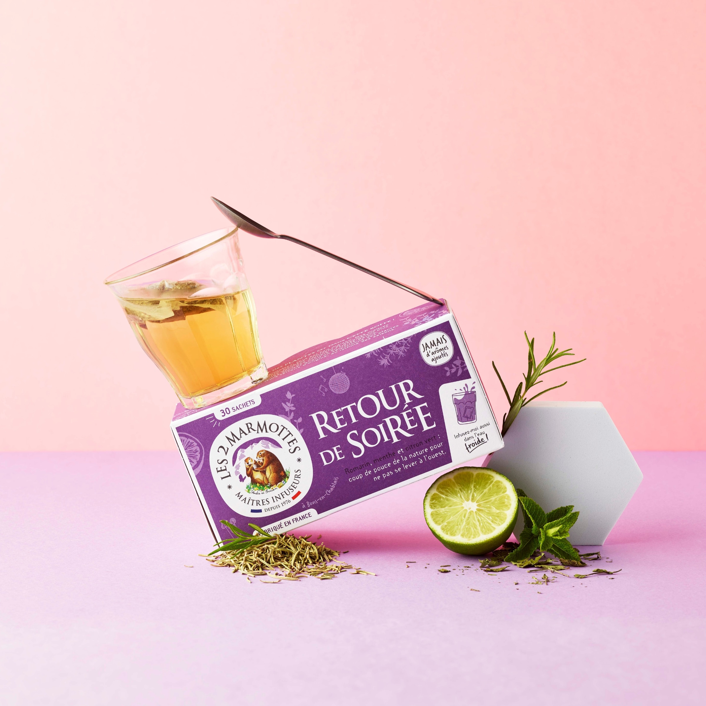 Infusion Retour de soirée - Romarin, menthe et citron vert Les 2 Marmottes