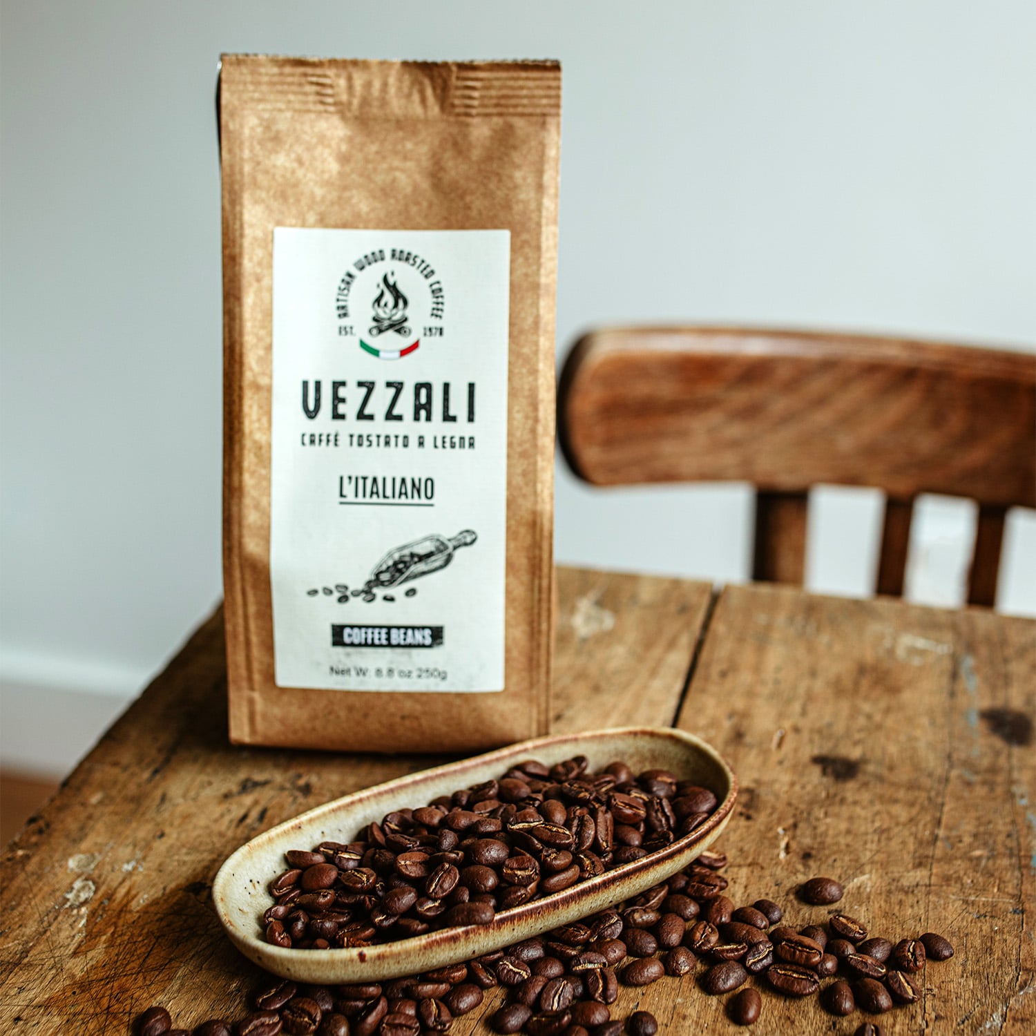 Grains de café torréfiés au feu de bois - L'Italiano Vezzali