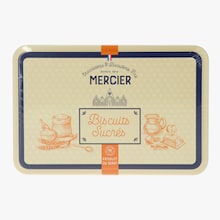 Assortiment de biscuits sucr&eacute;s, bo&icirc;te m&eacute;tal Maison Mercier