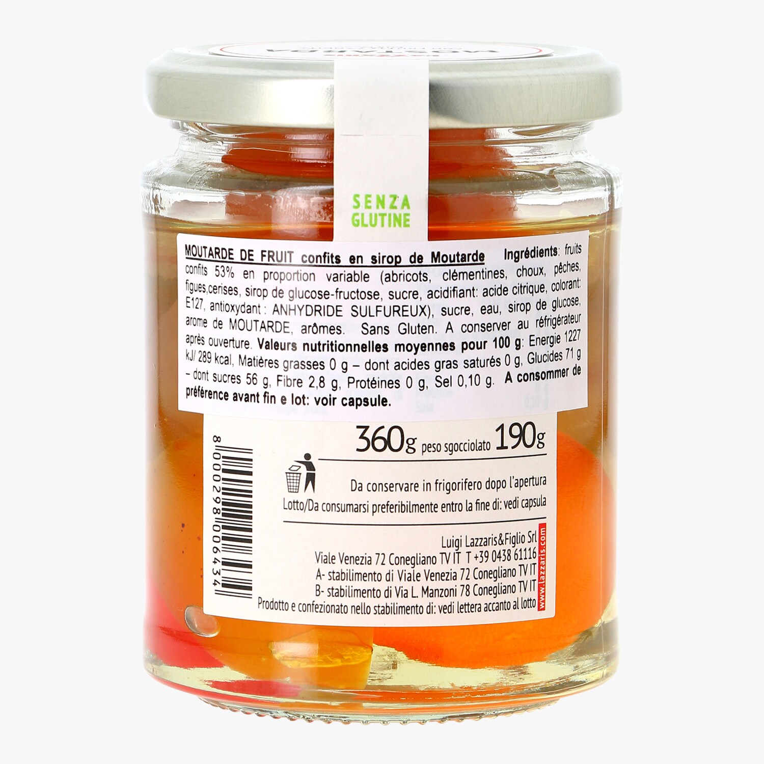 Condiment italien de fruits confits en sirop aromatisé à la moutarde