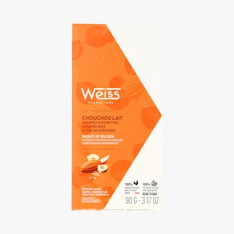 Chouchou lait amandes et noisettes caram&eacute;lis&eacute;es au sel de Gu&eacute;rande - Chocolat lait 38&nbsp;% cacao Weiss
