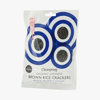 Crackers de riz complet au s&eacute;same noir et tamari bio Clearspring