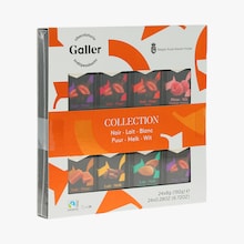 Tablettes de chocolat noir, lait et blanc Galler