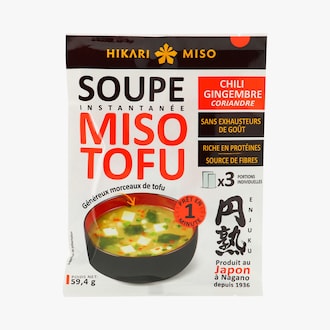 Soupe miso tofu, chili gingembre coriandre Hikari