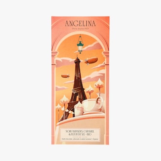 Tablette de chocolat bio noir amandes, caramel et fleur de sel Angelina