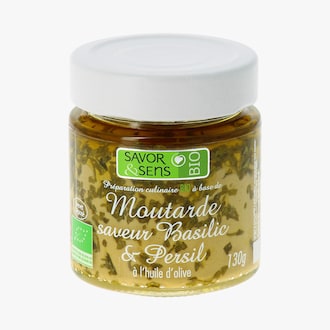 Moutarde bio saveur basilic et persil - Préparation culinaire Savor & Sens
