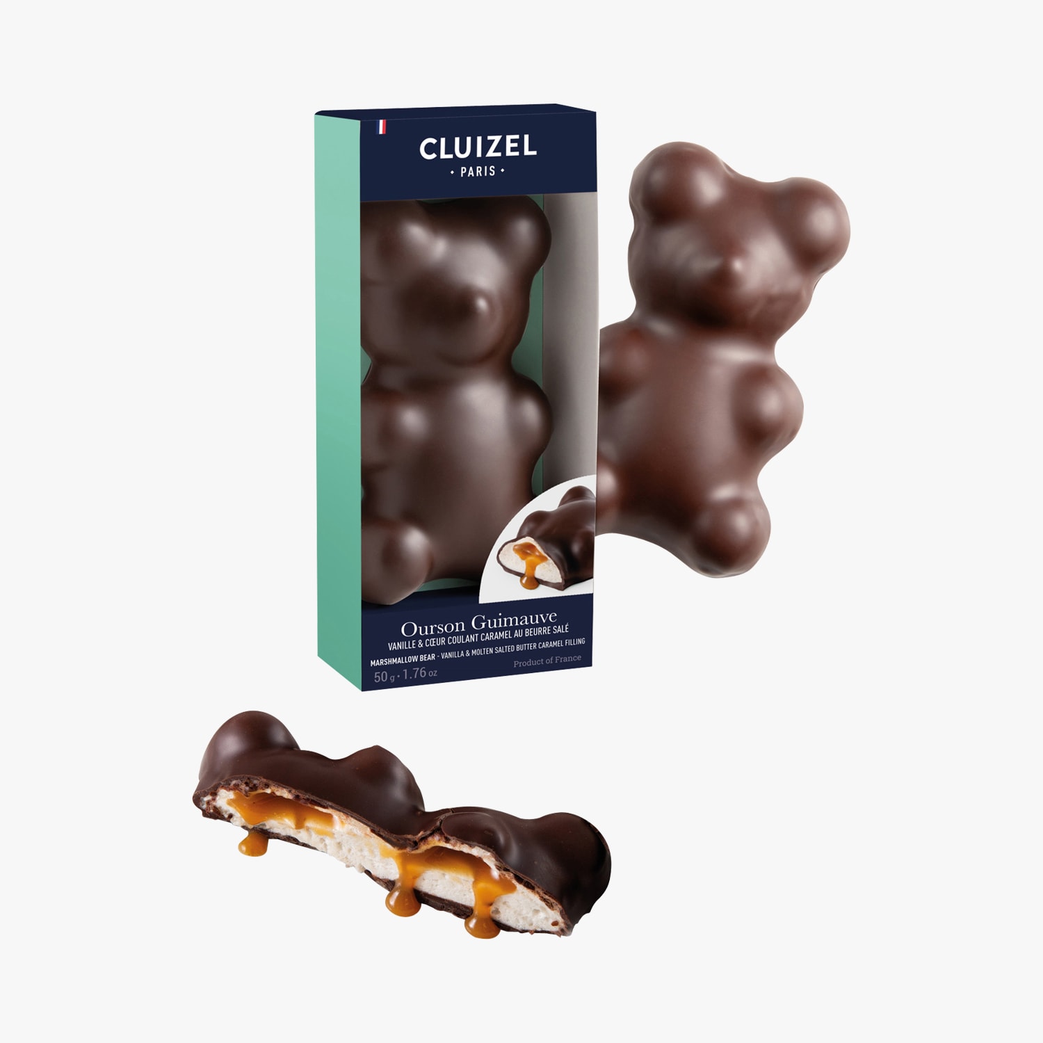 Ourson Guimauve - Vanille & c&oelig;ur coulant caramel au beurre sal&eacute; Cluizel