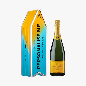 Champagne Veuve Clicquot Brut Carte Jaune édition limitée sous Coffret Arrow Sun bleu Veuve Clicquot
