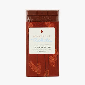 Tablette chocolat au lait 45&nbsp;% et &eacute;clats de cacahu&egrave;tes d&rsquo;Aquitaine Monsieur Txokola