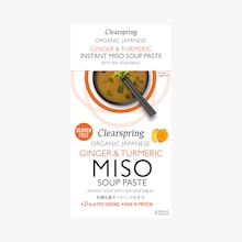 Soupe instantanée biologique au miso blanc, algues, gingembre et curcuma Clearspring