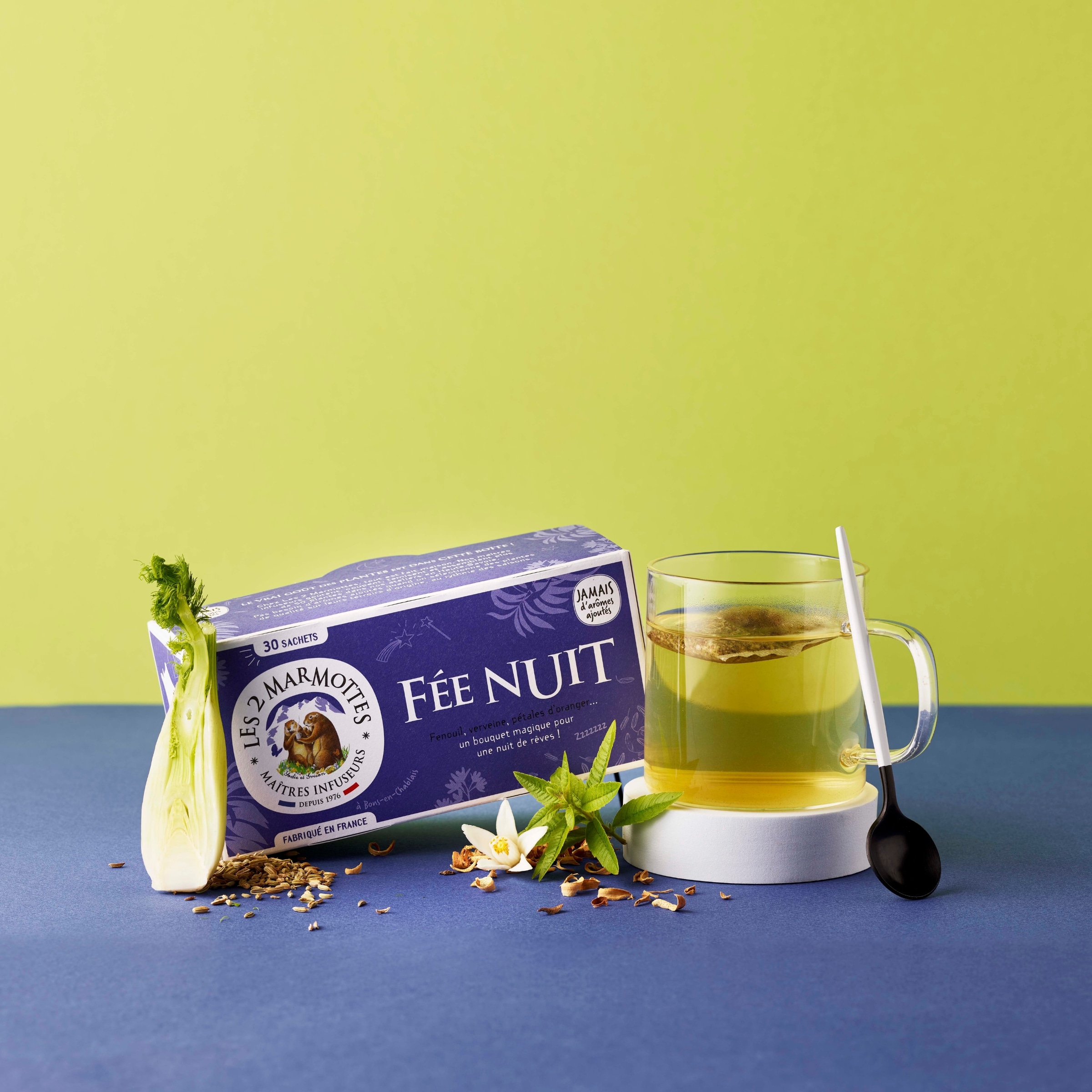 Infusion Fée Nuit - Fenouil, verveine, pétales d'oranger… Les 2 Marmottes