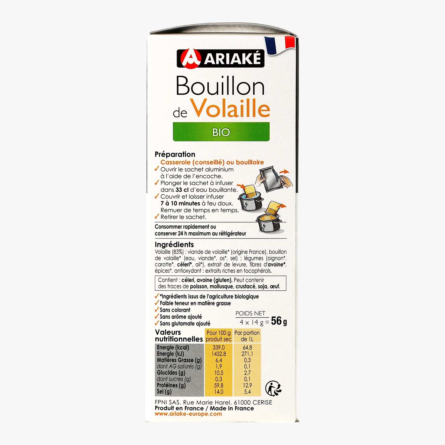 Bouillon de volaille bio 4 sachets infusion Ariaké