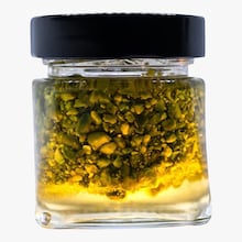 Pr&eacute;paration de miel et pistaches &eacute;mond&eacute;es vertes Maison Alexis Lepers