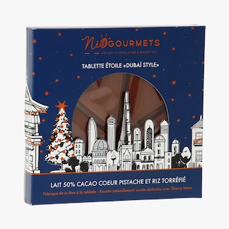 Tablette de chocolat lait 50% cacao cœur pistache et riz torréfié - Tablette Etoile "Dubaï Style" Néogourmets