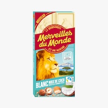 Tablette de chocolat blanc, noix de coco, noisettes et amandes pilées Merveilles du monde
