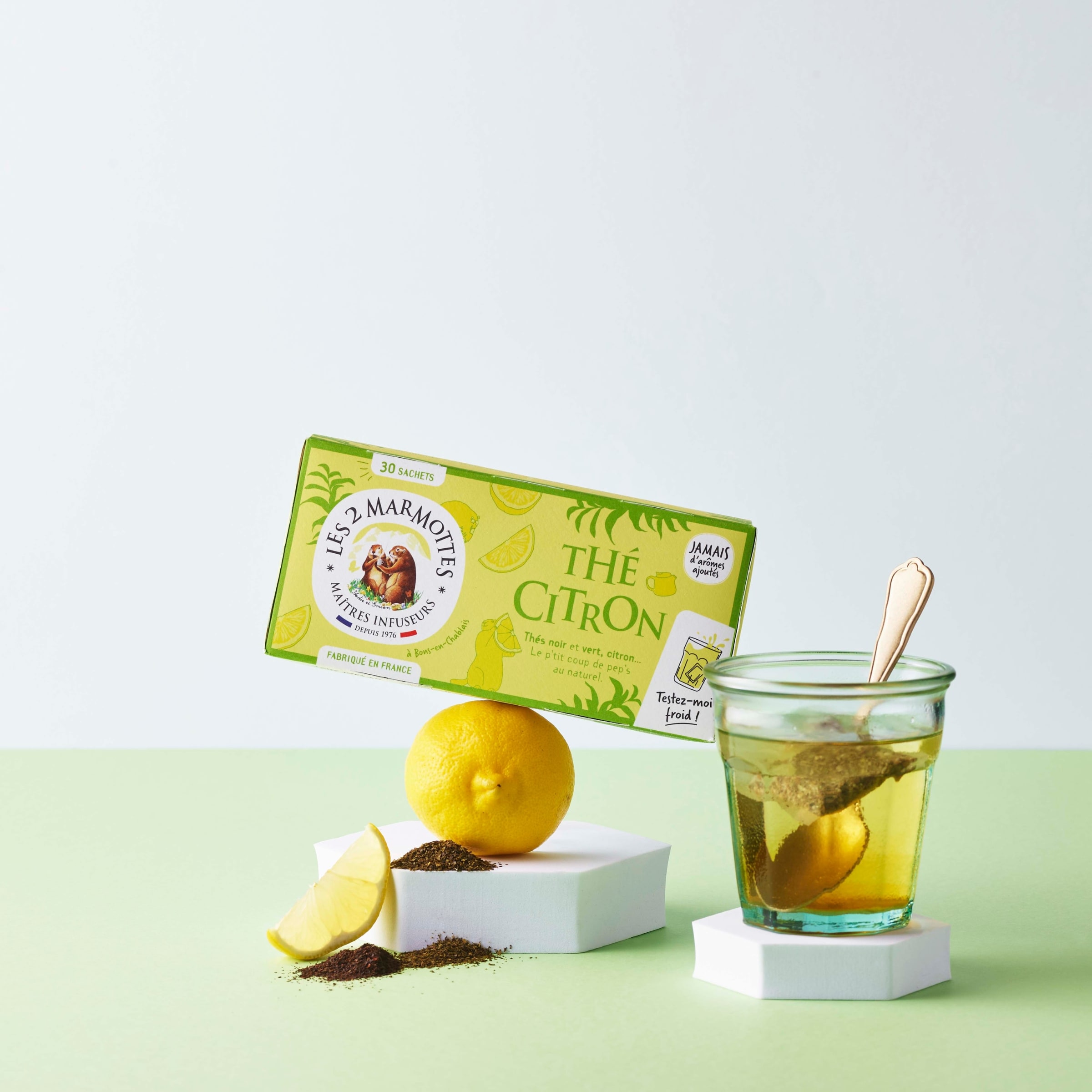 Thé Citron - thé noir, thé vert et citron Les 2 Marmottes