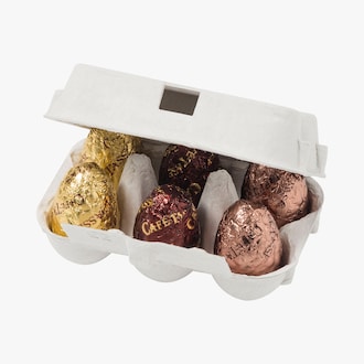 Bo&icirc;te de 6 oeufs de P&acirc;ques aux chocolats noir, au lait et blanc pralin&eacute; Caf&eacute;-Tasse