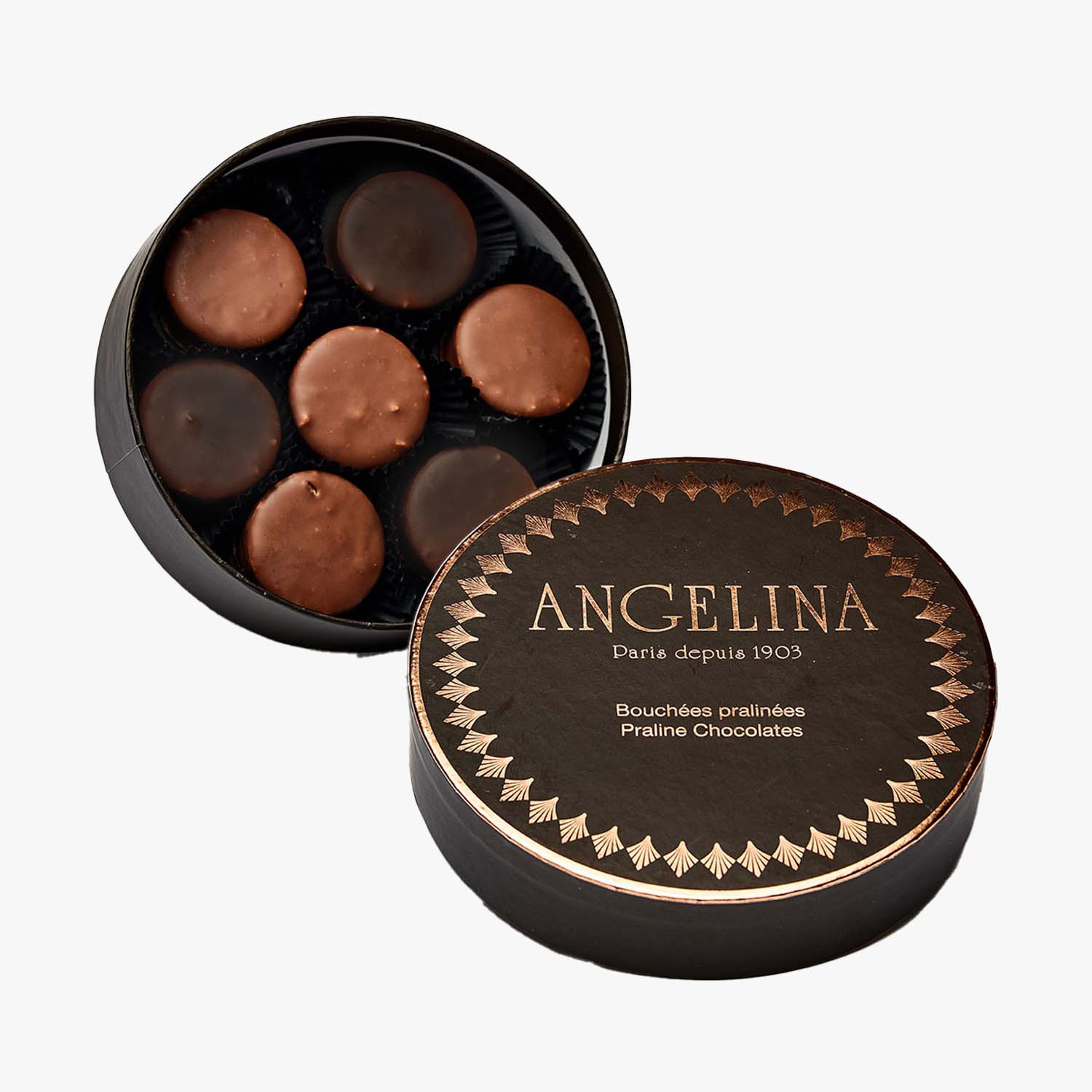 Bouch&eacute;es pralin&eacute;es au chocolat au lait et chocolat noir Angelina