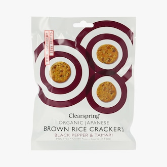 Crackers de riz complet au poivre noir et tamari bio Clearspring