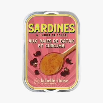 Boîte de sardines à l’huile de colza, aux baies de Batak et au curcuma Conserverie la Belle-Iloise