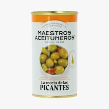 Olives vertes avec noyau assaisonn&eacute;es avec huile et &eacute;pices Maestros Aceituneros