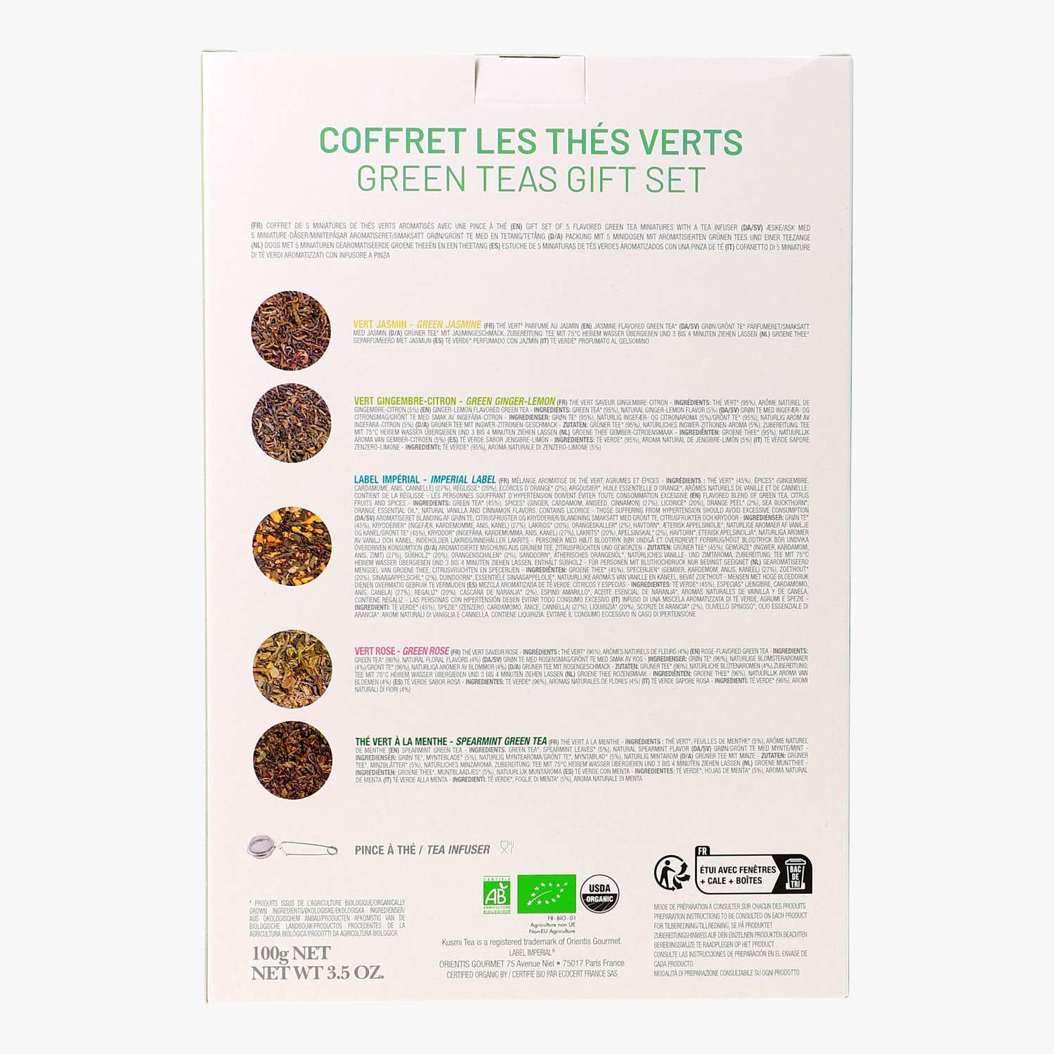 Kusmi Tea - Coffret Les Verts + Pince à Thé - Vert Jasmin, Vert