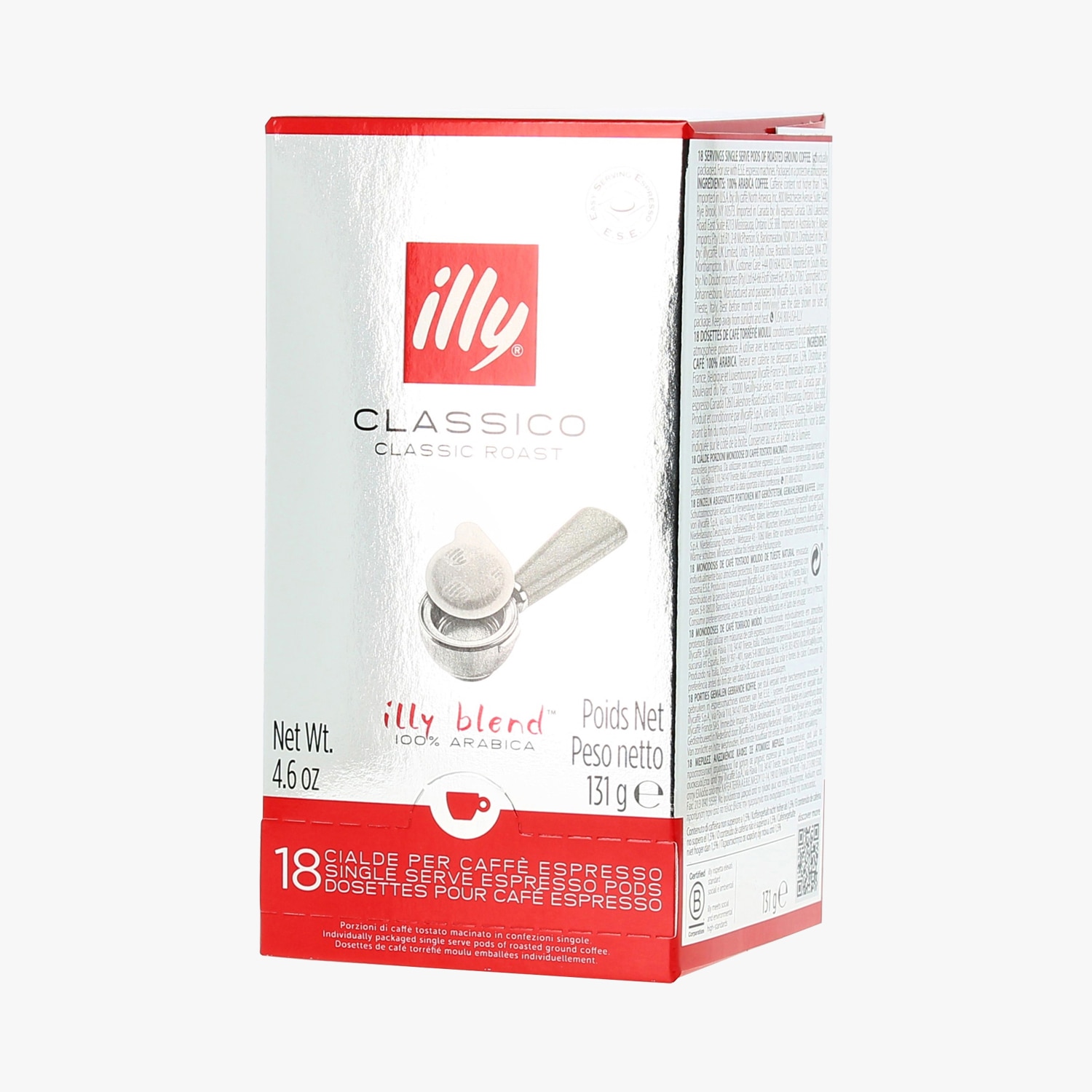 Café Illy Torréfié CLASSICO en dosettes E.S.E. - 1 boîte de 18 dosettes