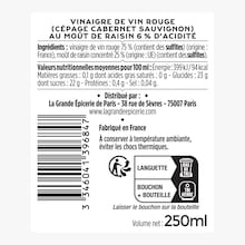 Vinaigre de vin rouge (c&eacute;page Cabernet Sauvignon) au mo&ucirc;t de raisin 6% d&rsquo;acidit&eacute; La Grande &Eacute;picerie de Paris