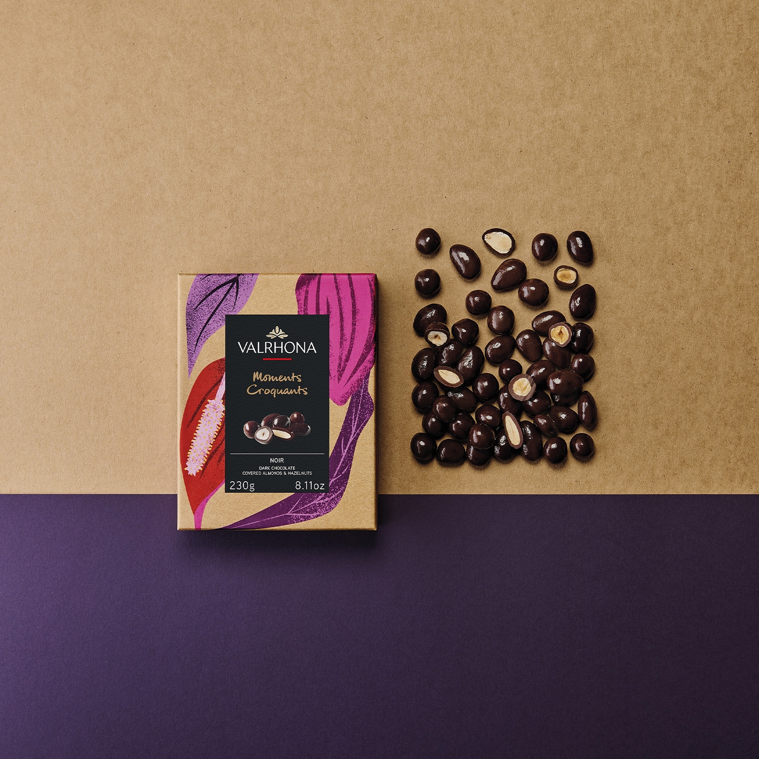 Coffret amandes et noisettes enrobées de chocolat noir Valrhona