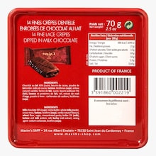 14 fines crêpes dentelle enrobées de chocolat au lait Maxim’s de Paris