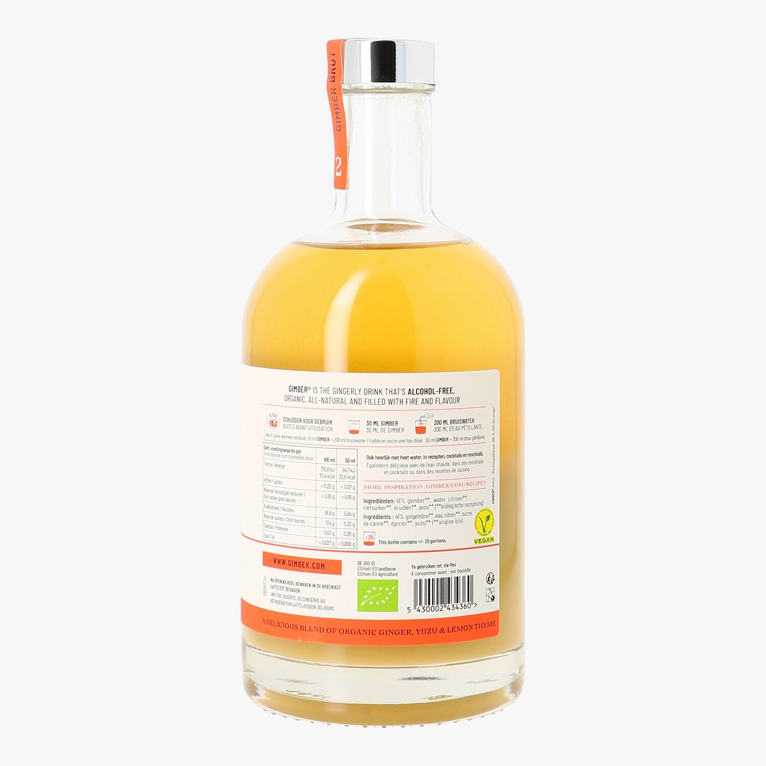 Gimber n°2 Brut l Jus de Gingembre Bio 700ml l Nouvelle recette l Moins de  sucre l Boisson bio sans alcool à base de yuzu & de thym citron :  : Epicerie