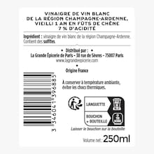 Vinaigre de vin blanc de la r&eacute;gion Champagne-Ardenne, vieilli 1 an en f&ucirc;ts de ch&ecirc;ne 7% d&rsquo;acidit&eacute; La Grande &Eacute;picerie de Paris